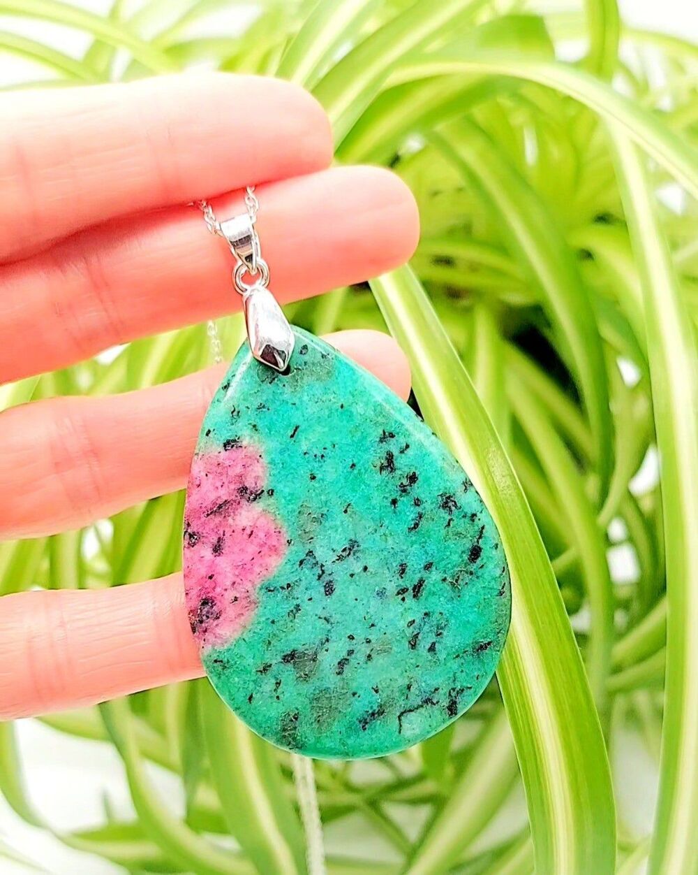 Large Ruby Zoisite Necklace Natural Gemstone Pendant Crystal